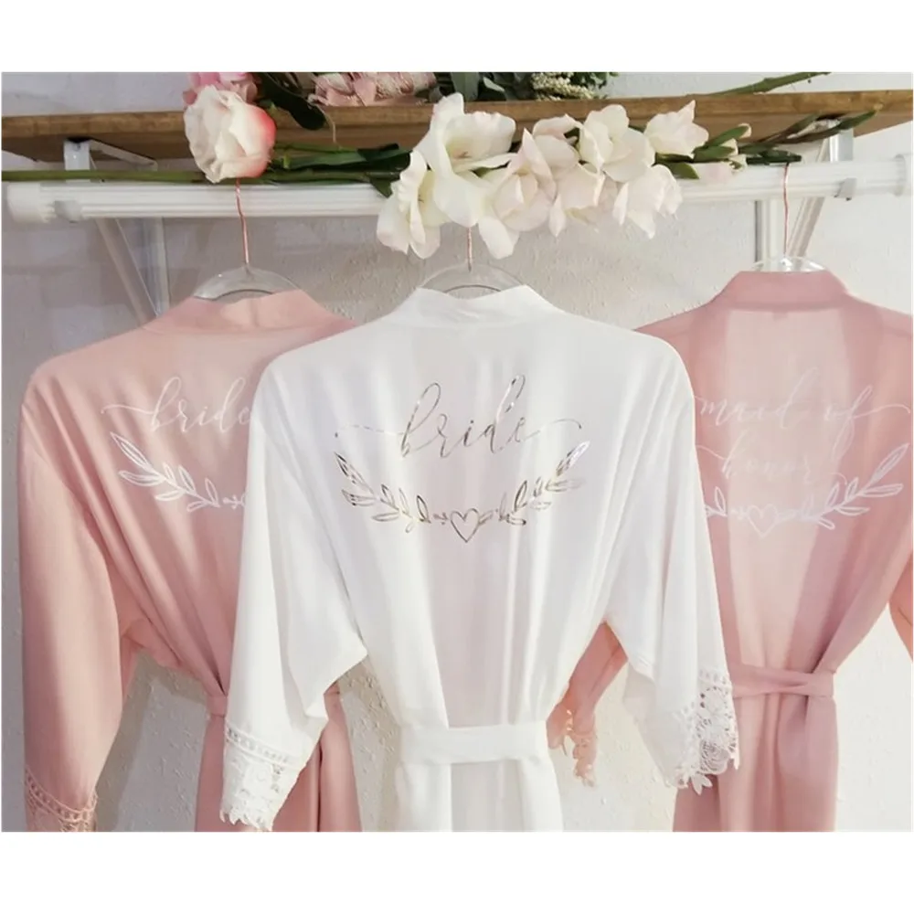 Silky blush Bridesmaid Robes custom lace Bridal shower Robe Bridesmaid proposal gift Dressing Gown Wedding maid of honour robe