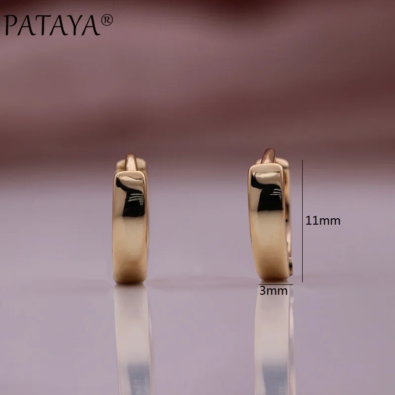 PATAYA New Simple Glossy Circle Dangle Earrings 585 Rose Gold Color Gift Women Fashion Jewelry Unique Wedding Party Earrings