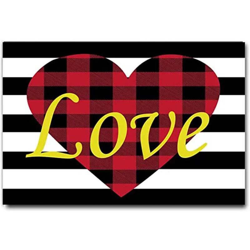 

Valentine's Day Doormat Red Heart and Black Stripes Indoor Outdoor Doormat for Valentines Decoration Gift