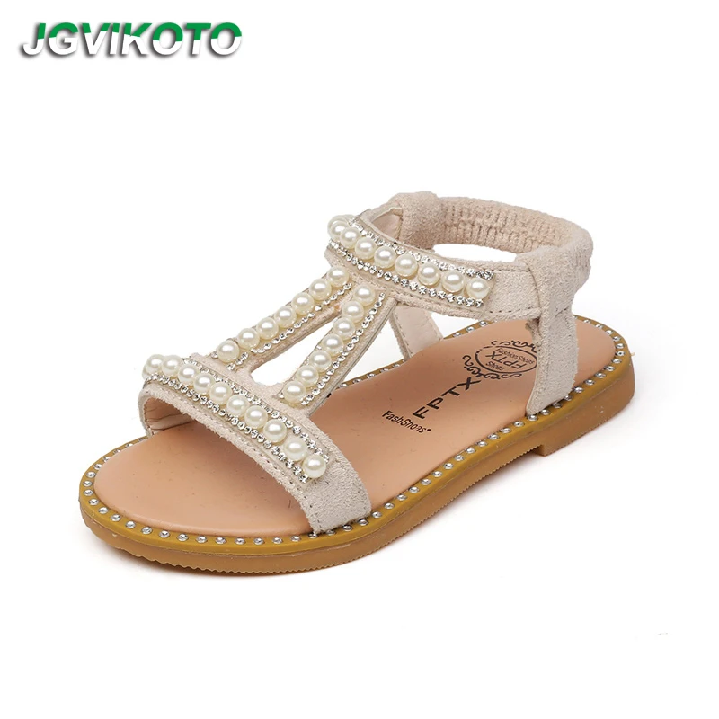 

JGVIKOTO 2020 Summer New Pearl Sandals For Children Soft Bottom Girl Cute Princess Sandals Korean Child Girls Beach Shoes Beaded