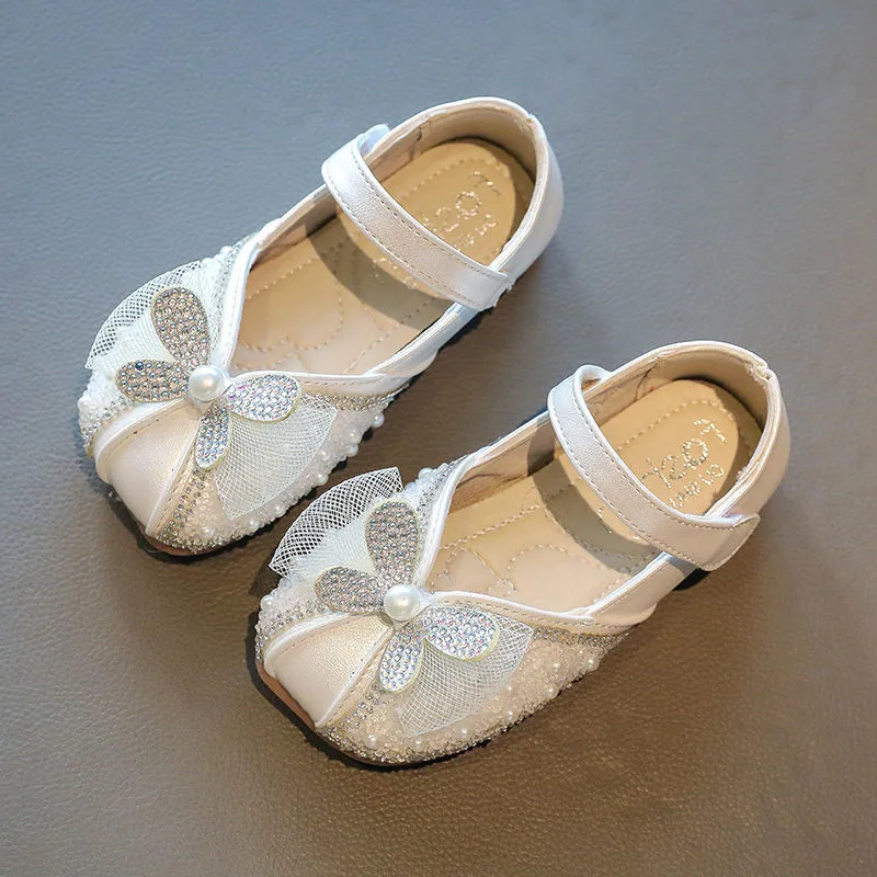 Beautiful Children Leather Shoes Rhinestone White Pink Girls Princess Shoes For Wedding Party Dance Kids Performance Shoes 1-8T