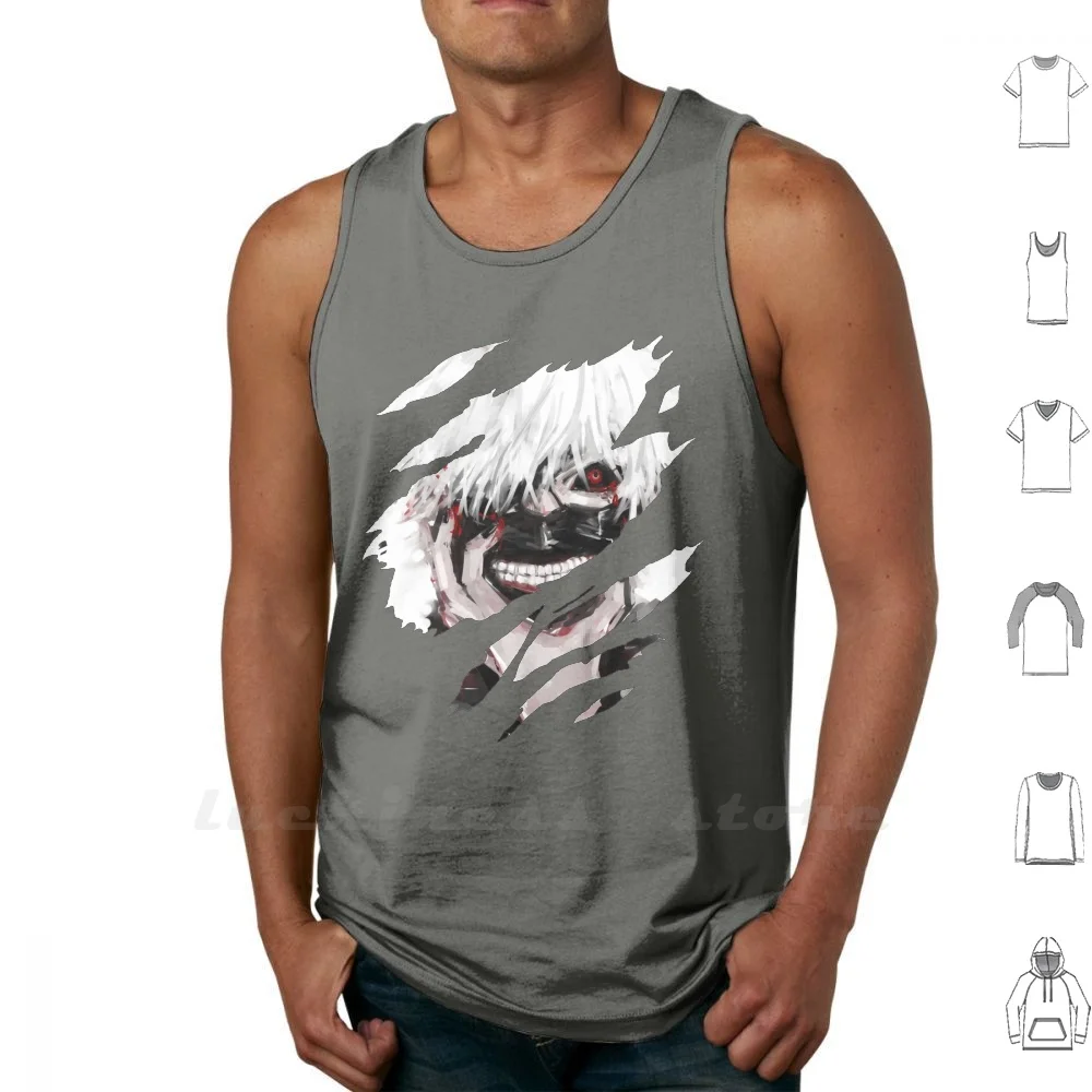 Kaneki Ken Vest Tank Top Cotton Sleeveless Kaneki Anime Manga Tokyo Ghoul Kaneki Ken White Haired One Eyed Ghoul Tokyo Ghoul