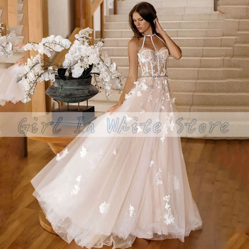 Sweet  Hater Wedding Dresses A-Line Appliques Lace Flowers Court Train customized Backless Wedding Dresses Vestido De Novia