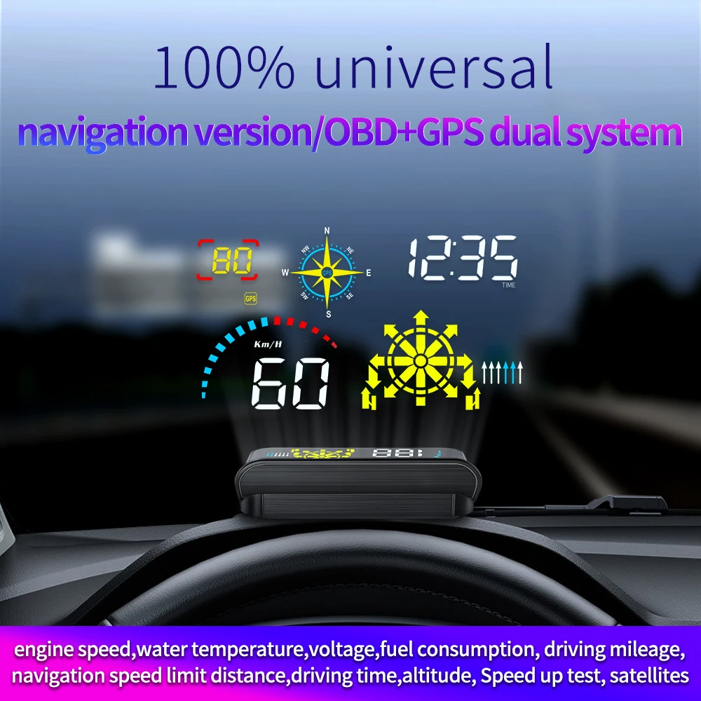 Car Windshield HUD Projector OBD2 HUD Newest Q10 Projection Display With Live Navigation GPS Car Head Up Display Speedometer