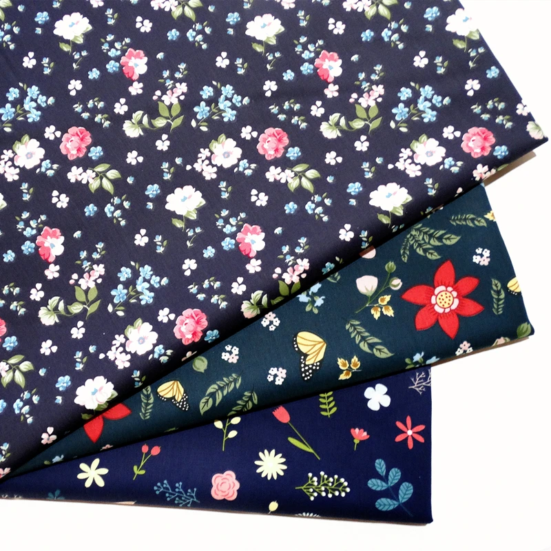 160x50cm Dark Flowers Cotton Cartoon Printed Fabric, Making Baby Swaddling Quilt Handmade Dress  Fabric