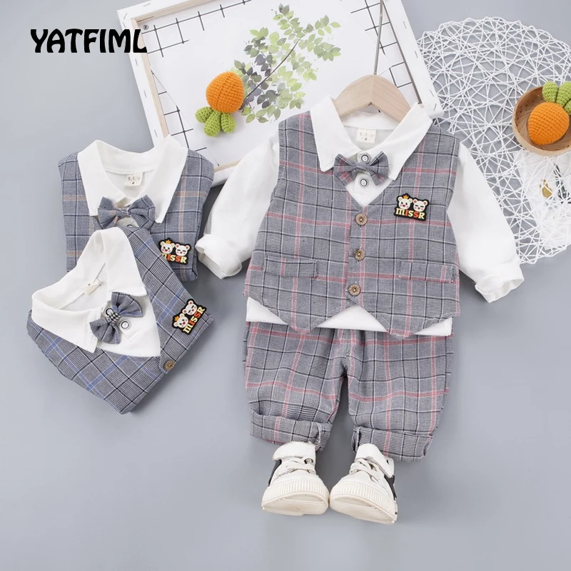 

YATFIML Suit For Boy British Wind Children's Kids Outfits Gentleman Children's Long Sleeve Vest 3 Piece Set Boys Formal