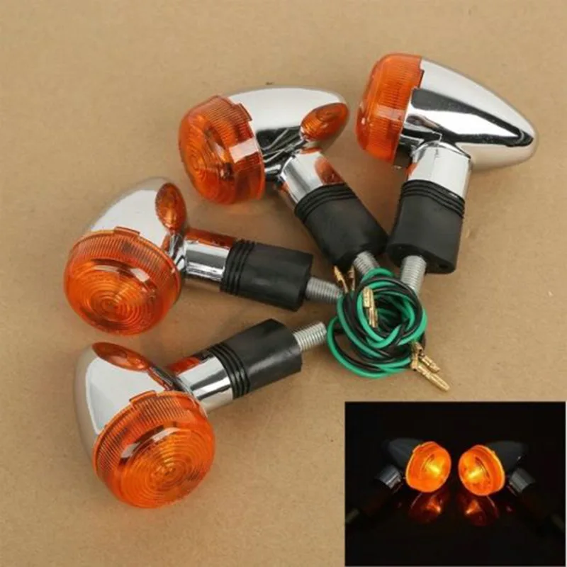 Motorcycle 2 Pair Chrome Amber Bullets Turn Signals Light For Kawasaki VN KZ Vulcan 500 750 10mm view 2