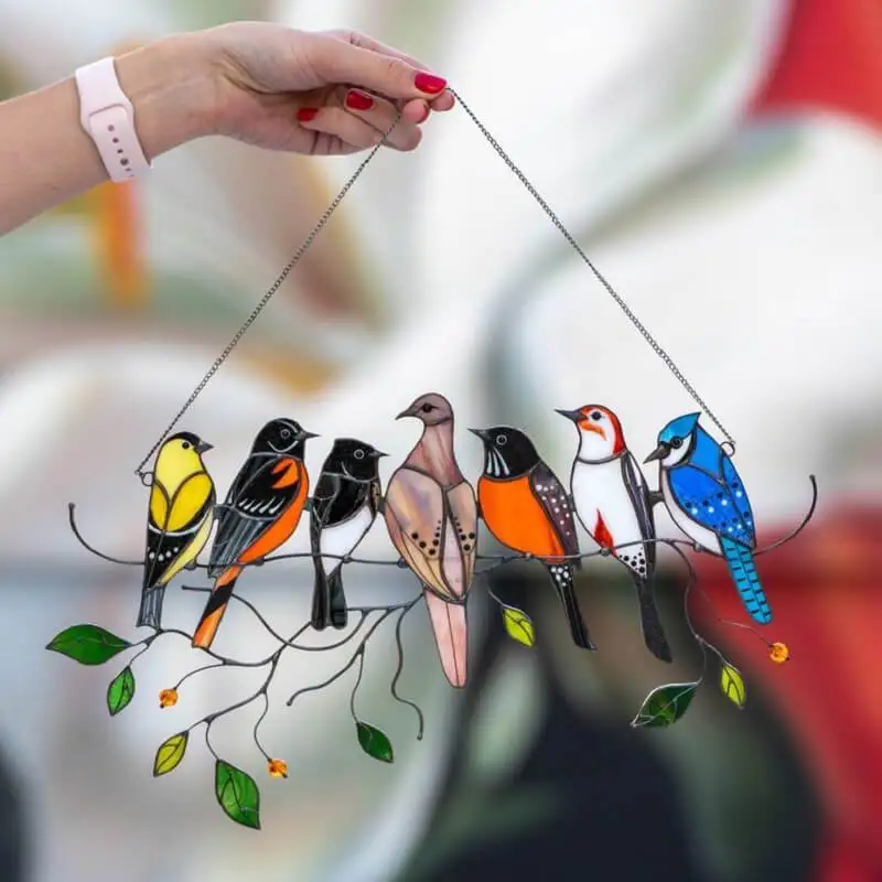 New Style Iron Metal Stained Glass Bird Window Hangings Stained Glass Window Hanger Bird House Decoration Dropshipping