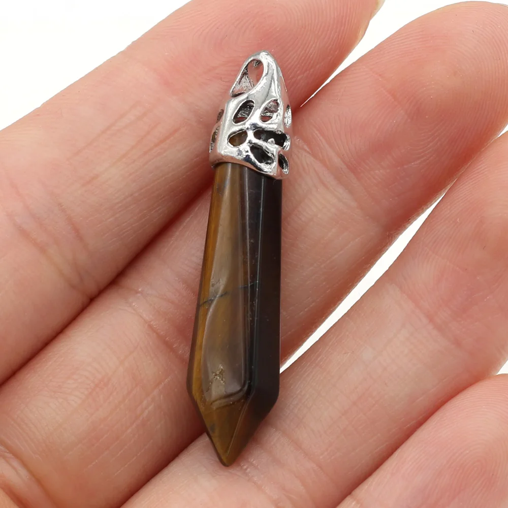 1pc Natural Tiger Eye Stones Rose Quartz Pendant White Crystal Columnar Pendant Charms for Jewelry Necklace Making Necklace Gift