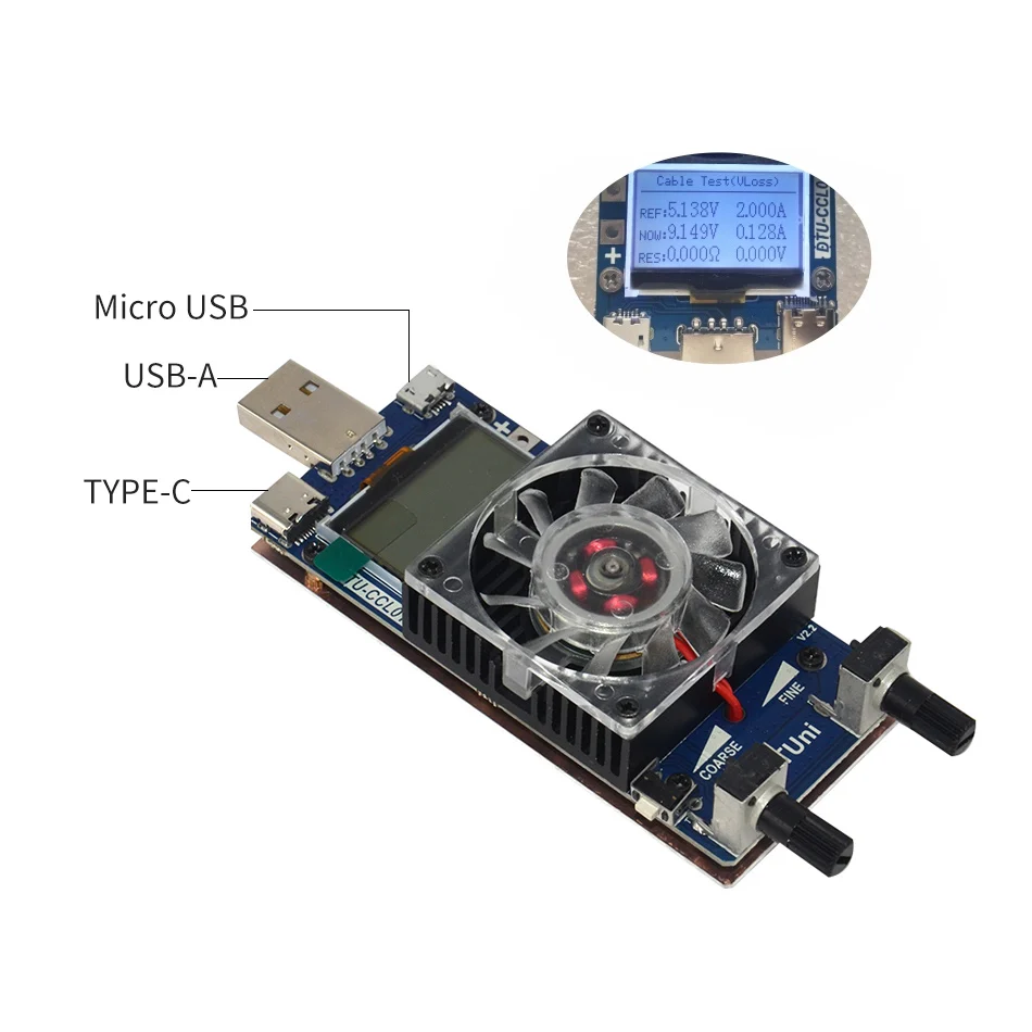 Imagem -02 - Gatilhos 35w Corrente Constante Dupla Ajustável Usb Cabo de Dados de Carga Eletrônica Bateria Descarga Tester Voltímetro Novo qc 2.0 3.0