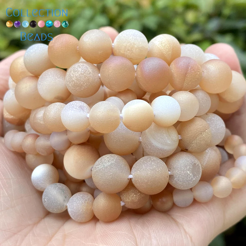 6/8/10mm Natural Stone Beads Champagne Gold Color Druzy Agates Round Spacer Beads For Jewelry Making DIY Bracelets Accessories