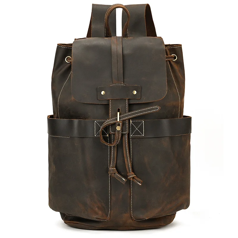 

Vintage Men's Genuine Leather Backpack for Laptop Cowhide School Bag for Teenagers Crazy Horse Leather Rucksack Men School Bag