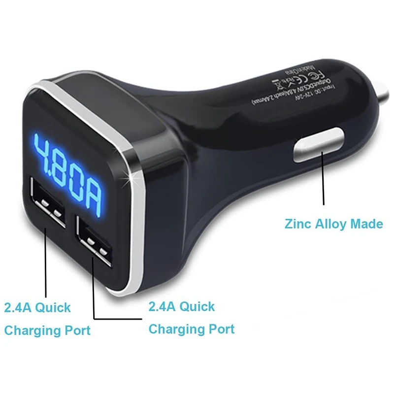 AU04 -Car Charger Volt Meter Car Battery Monitor with LED Voltage & Amps Display, for iPhone 11 / Xs ,Galaxy S20 / S10