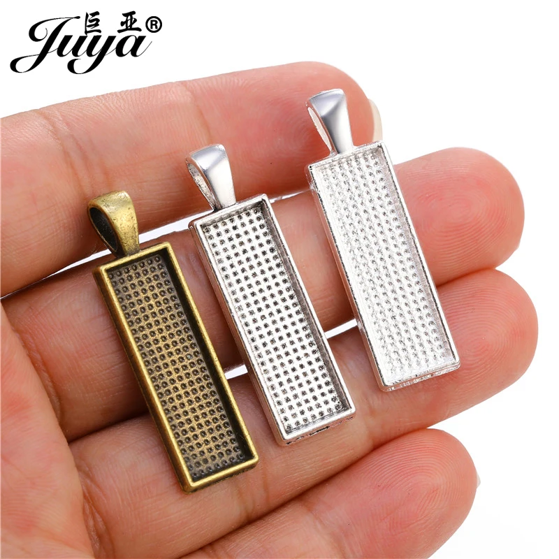 100PCS Pendant Base Settings 8x26mm Rectangle Alloy Blank Tray Charms For Jewelry Making DIY Necklace Keychain Findings Crafts