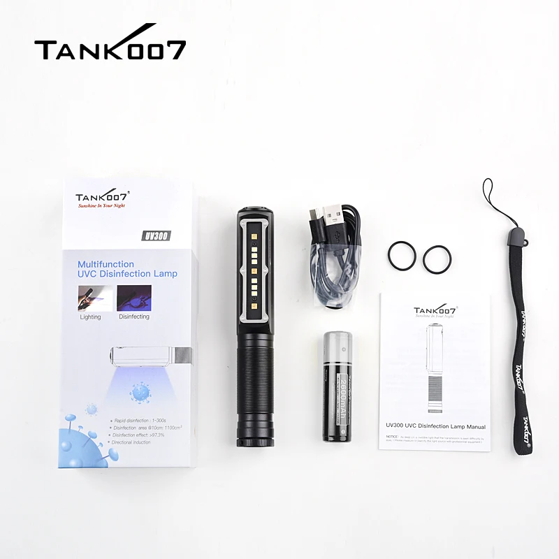 TANK007 UV300 UVC Sterilizing Lamp UV 395nm Light White ORSAM LED Flashlight 18650 Rechargeable  Disinfection Torchlight EDC