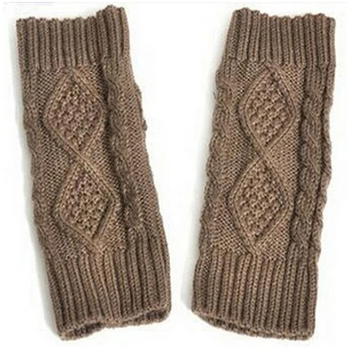 Women Combing Fine Wool Cable Fingerless Gloves Thick Soft Knitted Woolen Arm Warmers Thumb-hole Arm Sleeve Autumn Winter