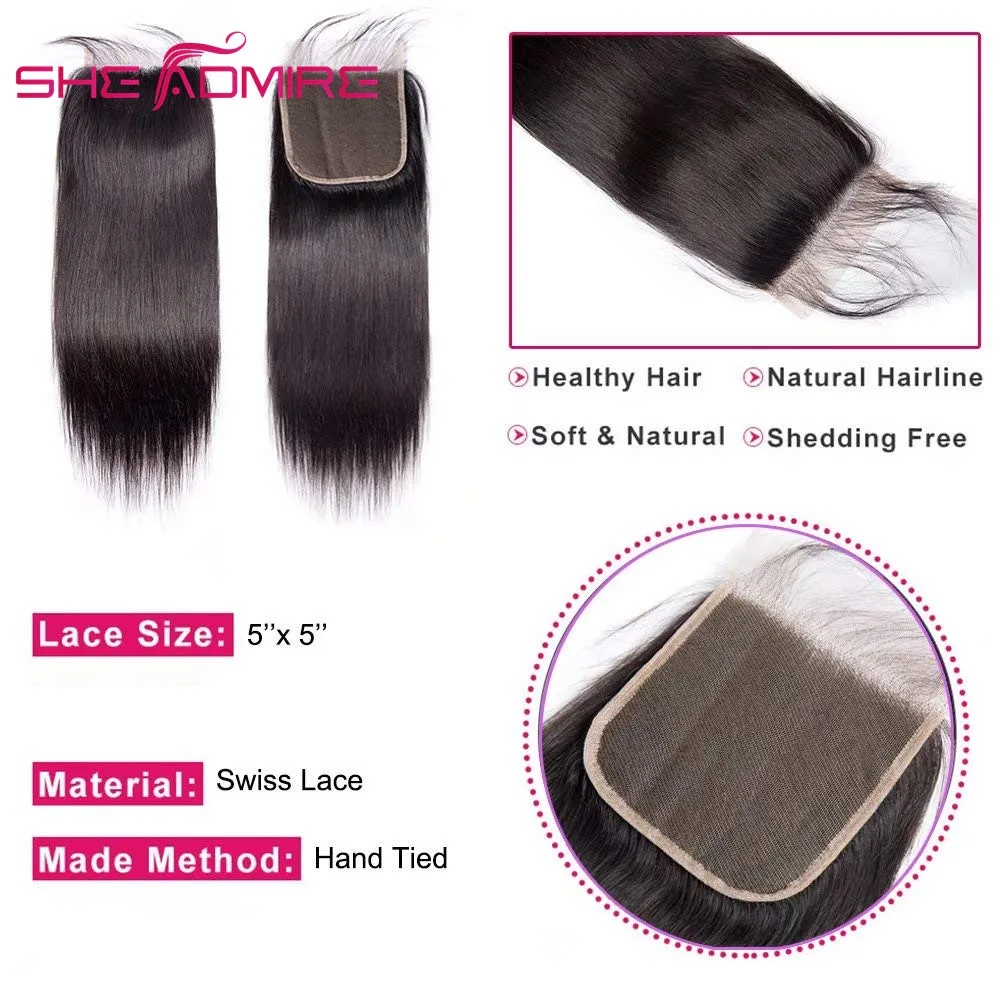 Ze Bewonderen 14-24 Inch Straight 5X5 Vetersluiting Pre Geplukt Remy Human Hair Gratis/Middelste Deel Op koop