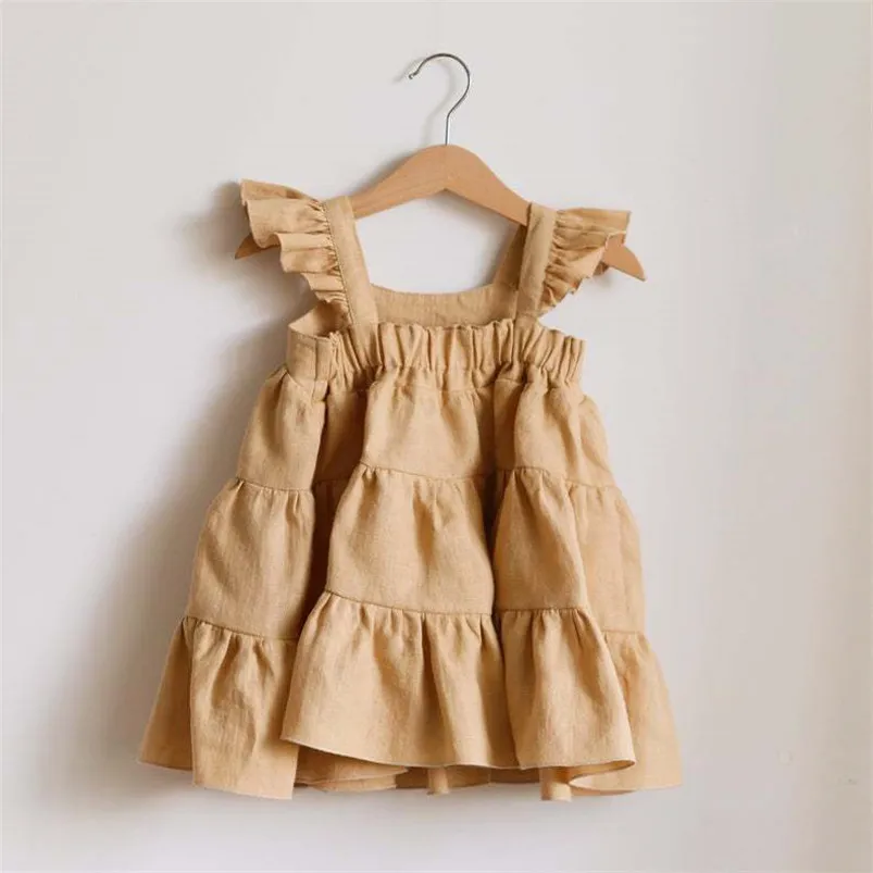 Sweet Ruffles Lace Summer Dresss for Infant Girls Princess Tutu Dresses Cotton Linen Kids Dress Baby Costumes Children Clothes