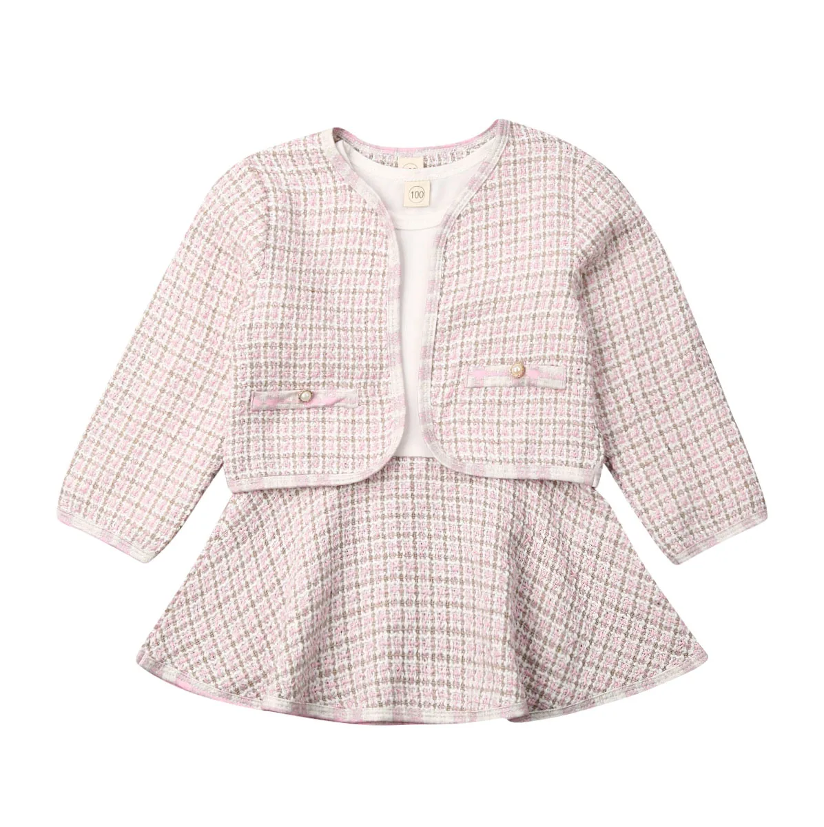 2PCS Spring Autumn Winter  Party Baby Girls Clothes Plaid Coat Tops+Tutu Dress Formal Outfits Fit For 0-6 Years