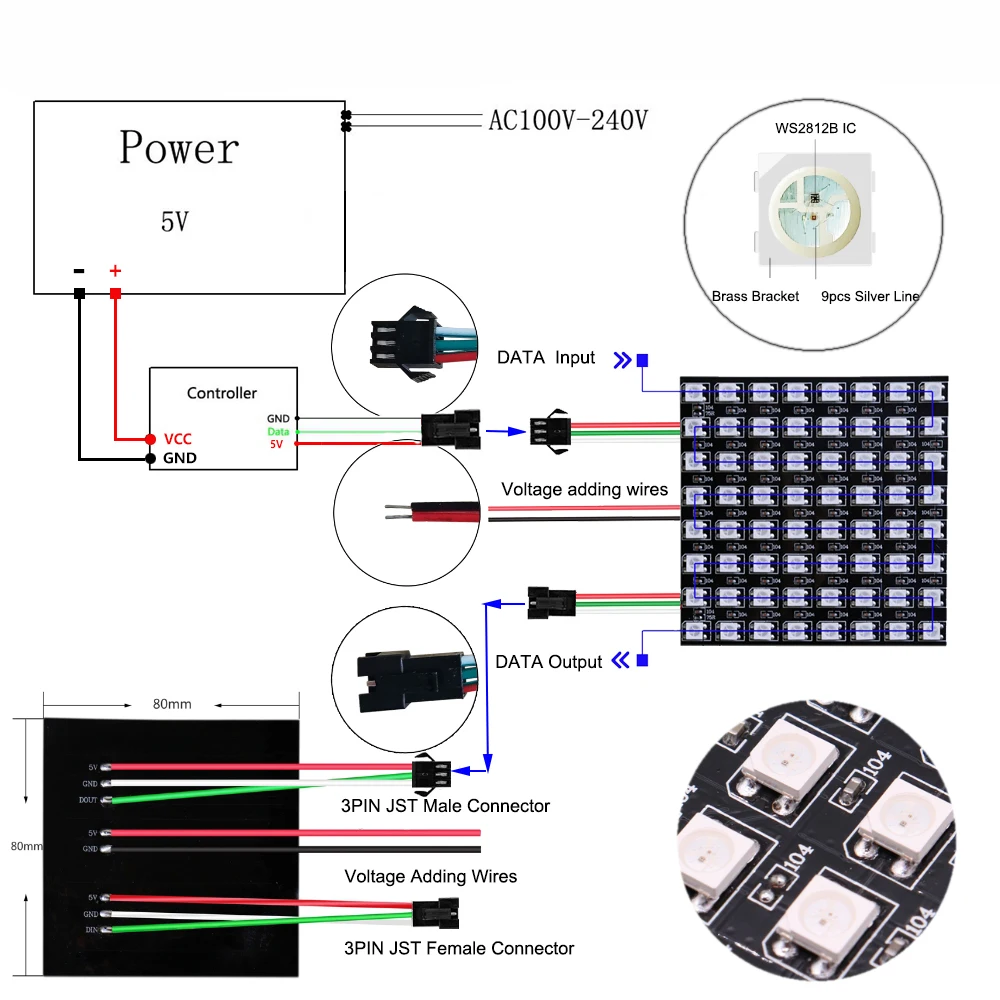 WS2812B 5050 RGB doprowadziły wyświetlacz cyfrowy matryca elastyczne 8x8 16x16 8x32 pikseli ekran WS2812 pierścień indywidualnie adresowalne DC5V