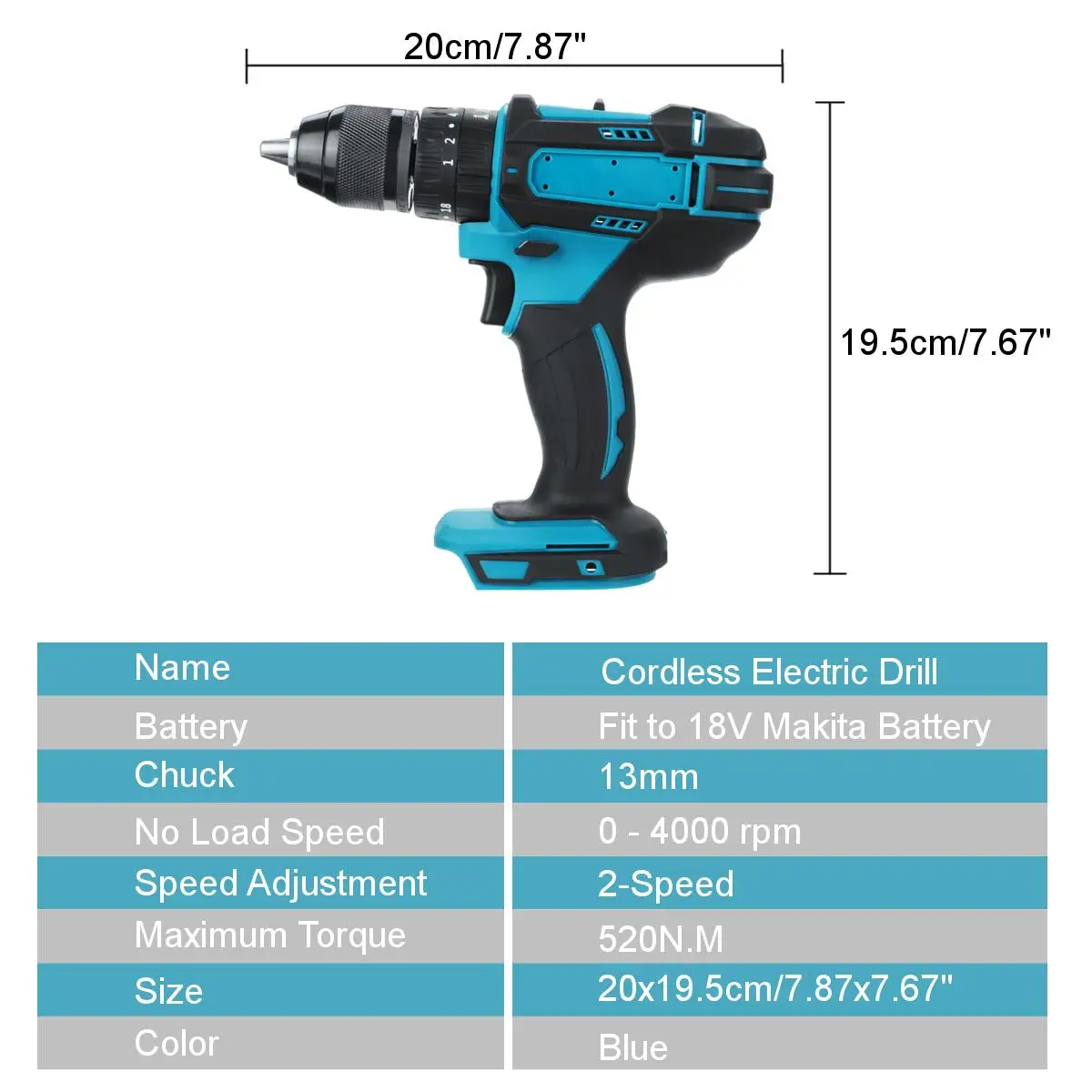 3 IN 1 4000RPM 350N.M 10mm Electric Drill Flat Hammer Impact Drilling Electric Screwdriver Tool Fit for Makita 18V Battery