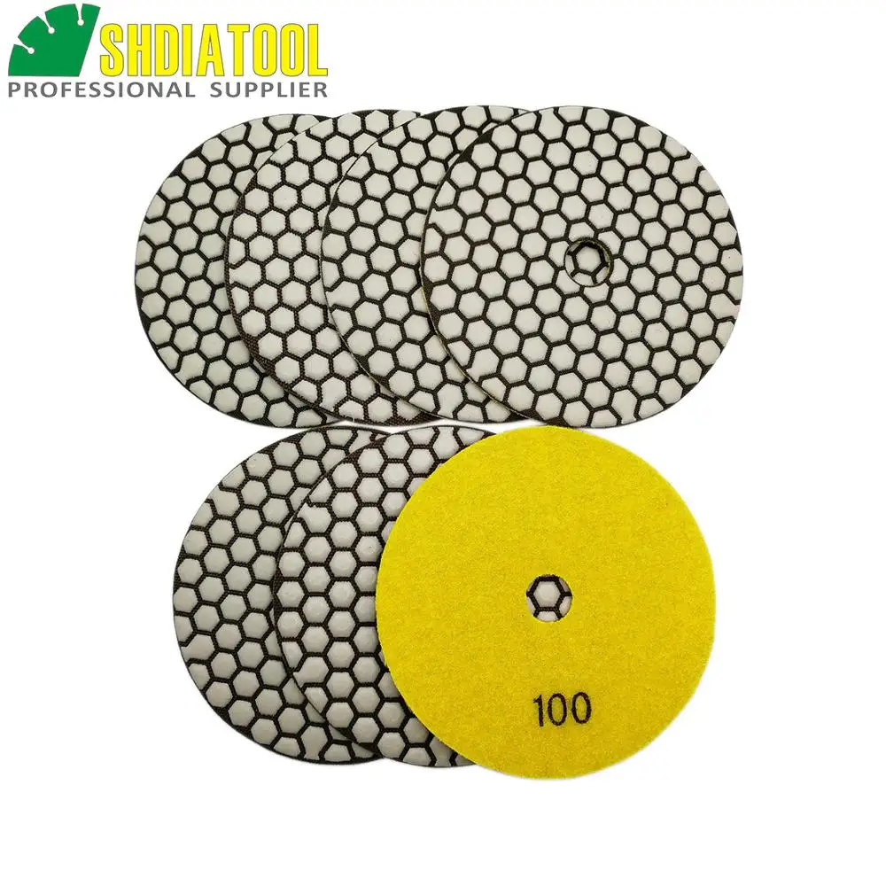 Shdiatool disco de polidor flexível, 7 peças de 5 "#100 lixas secas, diamante, resina cerâmica, granito, polimento
