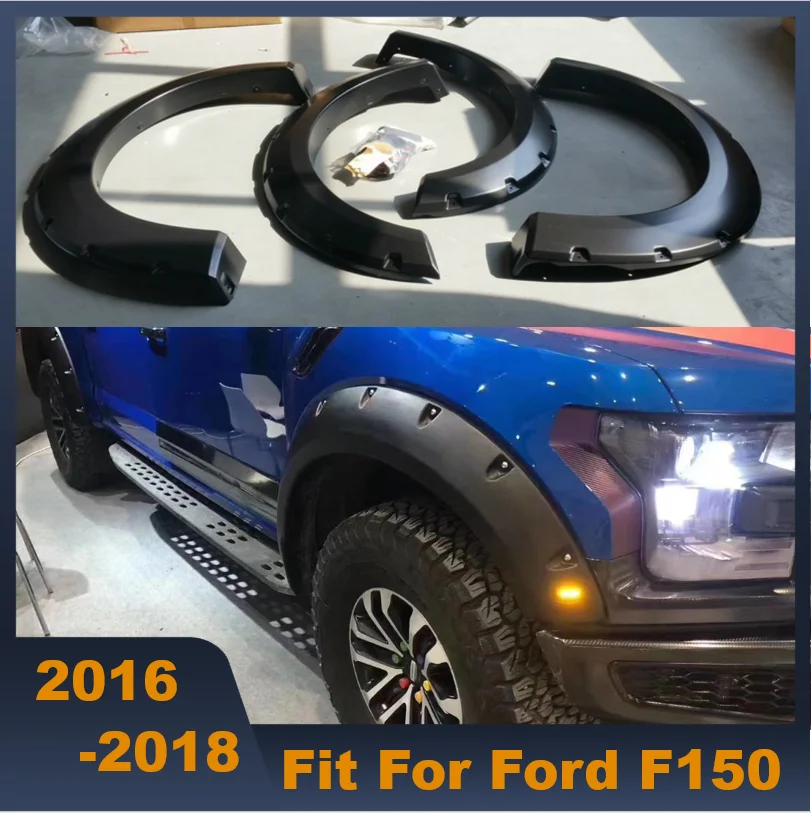 High Quality 4PCS Black ABS Fender Flares Wheel Arch Fit With LED Lights For F ord F150 F-150 2018-2020