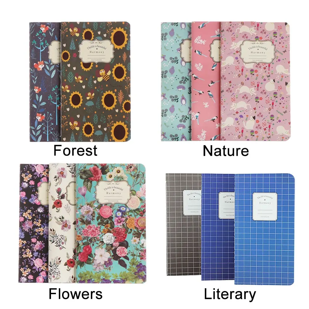 Çiçek tarzı Kraft kağıdı defter Vintage 48K boş not defteri Retro araba hattı el boyaması eskiz defteri kırtasiye malzemeleri