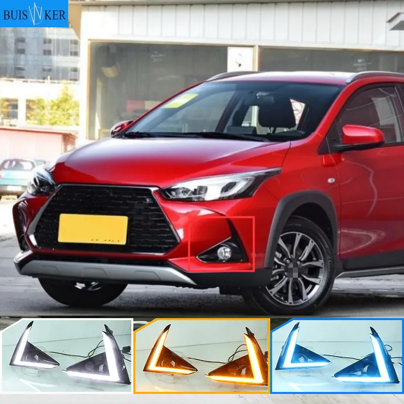 

1 Pair DLR LED Car Daytime Running Light Daylight driving yellow turn Fog lamp For Toyota Yaris 2020