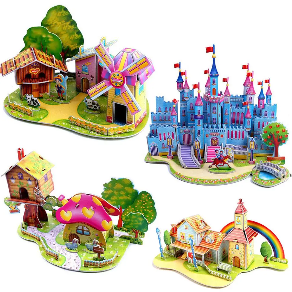 Modelo de Montagem de Castelo Para Crianças, Cartoon 3D, Brinquedo De Papel, Aprendizagem Precoce Construção, Presente DIY, Puzzle Casa, Padrão