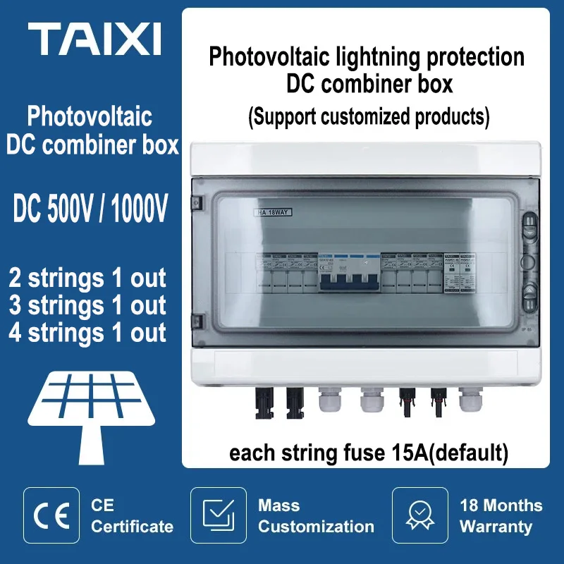 Solar Photovoltaic PV Combiner Box 2 strings 4 stings in 1 Out Waterproof Plastic Distribution Box lightning Protection