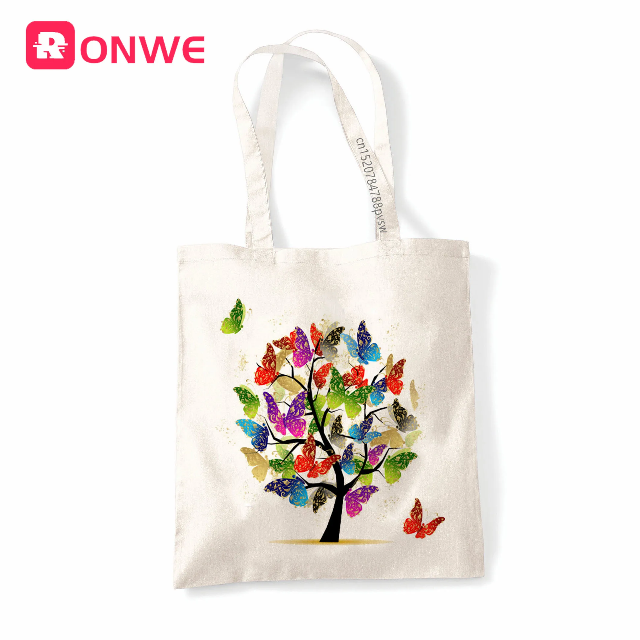 Bolso de compras reutilizable con estampado de árbol de mariposa para mujer, bolso de lona para chica, bolso de hombro ecológico Harajuku, envío