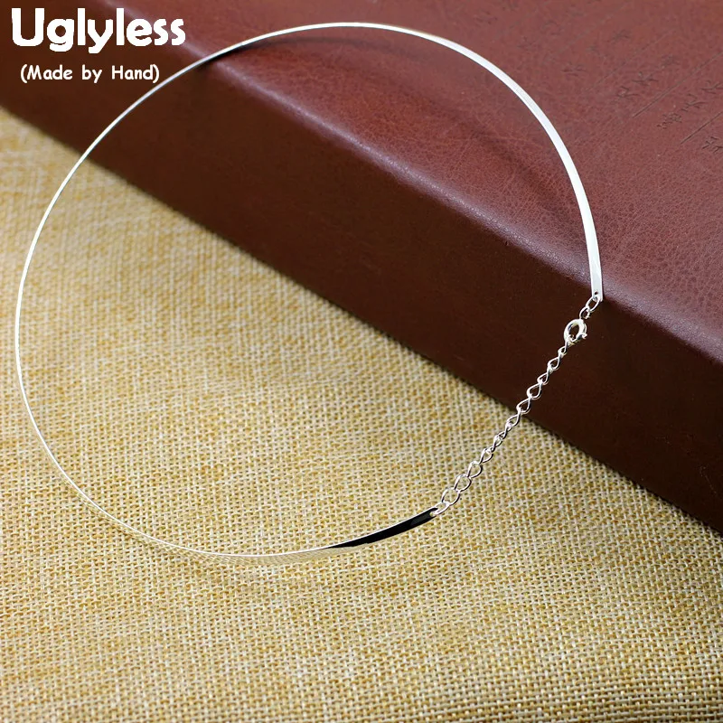 

Uglyless Simple Fashion Glossy Silver Chokers for Women Flat 2MM Chains Necklaces NO Pendants 925 Sterling Silver Accessory C114