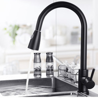 Kitchen Faucets Black/Brushed Brass Pull Out Tap 360 Rotate Kitchen Button Switch Faucet Stream Sprayer Head Mixing Sink Taps