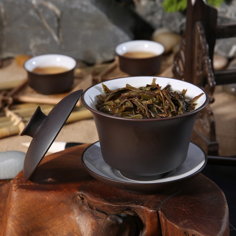 Chinese kungfu gaiwan porcelain purple clay tureen zisha cup bowl with saucer lid on sales 120ml covered bowls for tea