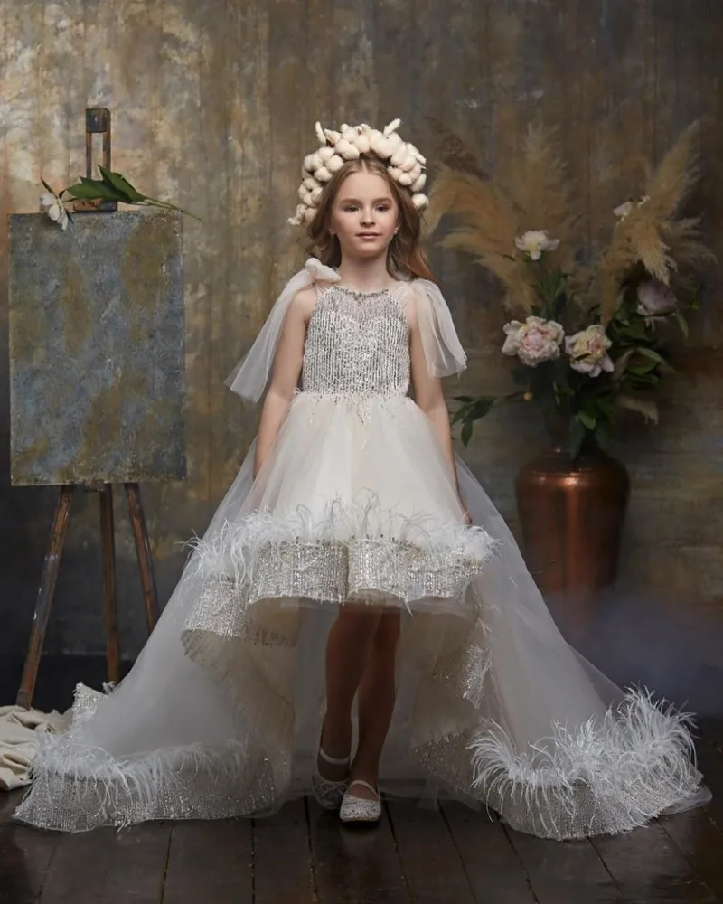 Vestido de flores hecho a mano para niñas, falda de lentejuelas en 3d, para baile de graduación, Hi-Lo