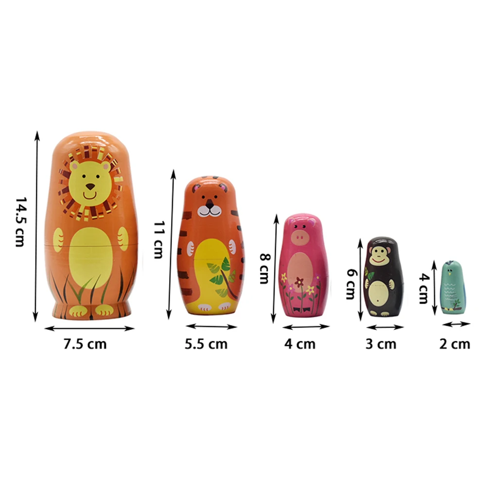 5PCS Animals Russian Dolls Cute Cartoon Animal Pattern Doll Gifts Home Decorations Gifts For Children For Adults