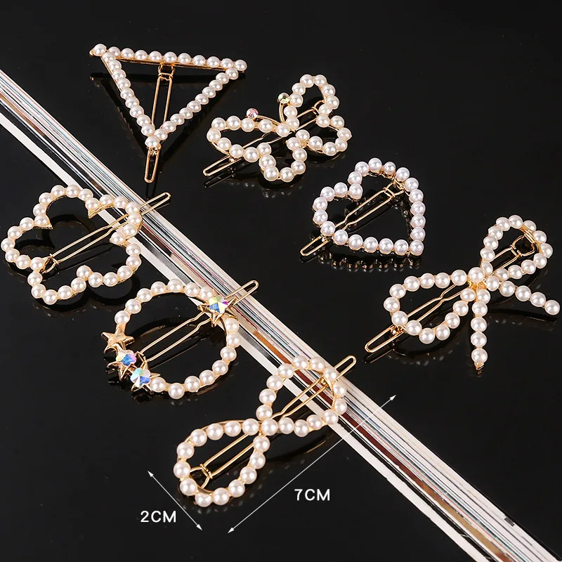 Fashion Bow Pearl Pentagram Geometry Alloy Hairpin Girl Hair Clip Minimalism Elegance Diamond Heart Shaped Hair Accessories