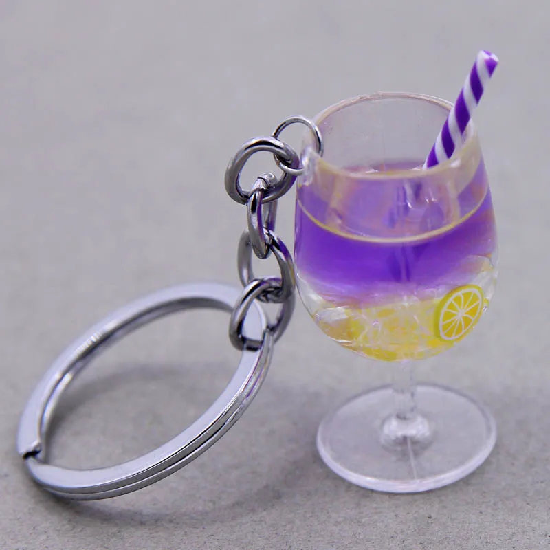 Fashion Goblet Black Tea Fruit Lemon Drink Cup Keychain Resin Juice Keyring Drink Cup Korean Snacks Ladies Bags Jewelry