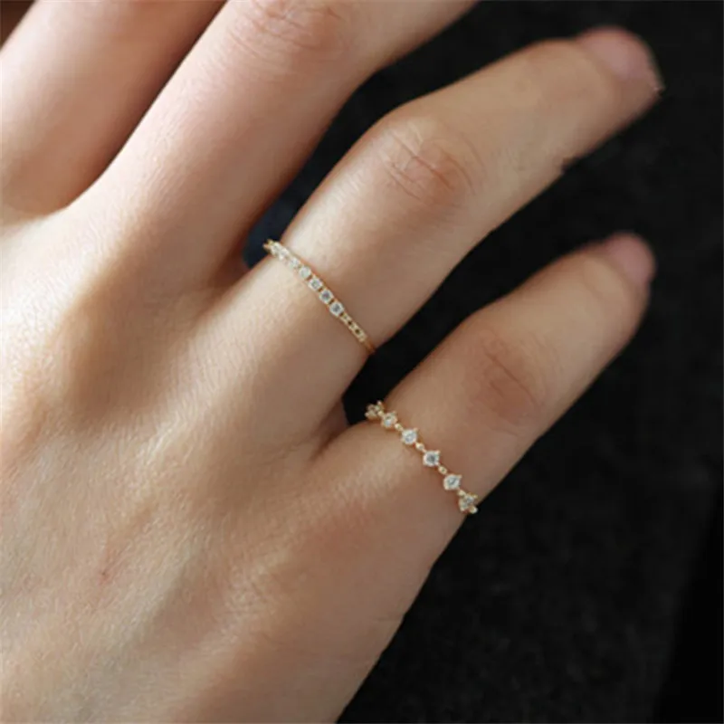 925 Sterling Silver Plating 14k Gold Fashion Simple Pavé Diamond Ring Women Exquisite Sweet Wedding Jewelry Accessories