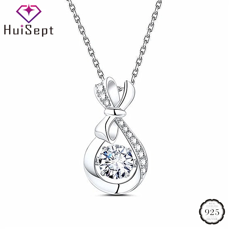 

HuiSept Trendy 925 Silver Necklace with Zircon Gemstone Pendant Fine Jewelry Accessories for Women Wedding Promise Wholesale