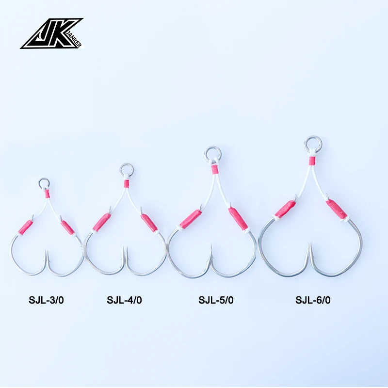 JK Lightweight Red Color 3/0 4/0 5/0 6/0 Slow Jig Hook Assist Double Fish Hooks Saltwater INCHIKU All For Fishing Tackles Snap