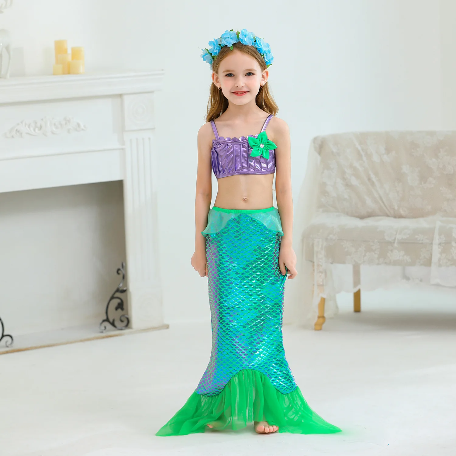 Meninas pequena sereia ariel vestido de princesa lantejoulas vestido de baile desempenho vestido crianças fantasia traje de halloween roupas