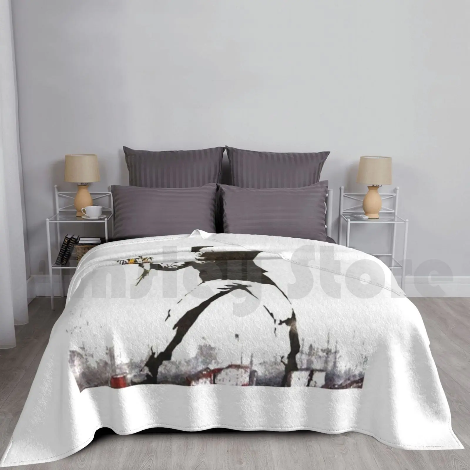Banksy Flower Throwing Yob Graffiti Mural Blanket Fashion Custom Banksy Street Art Graffiti Stencil Street