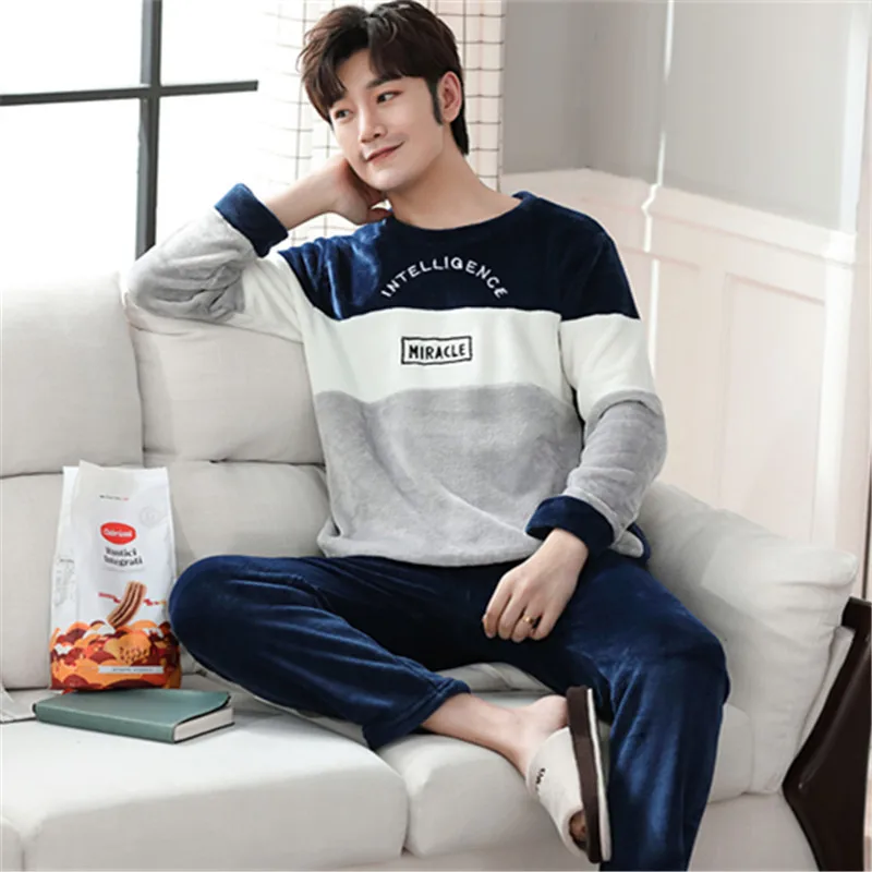 Men's Winter Pajamas 2020 New Autumn Flannel Sleepwear Male Thick Loose  Pyjamas Nightie Boy Casual Cute Cartoon Homewear