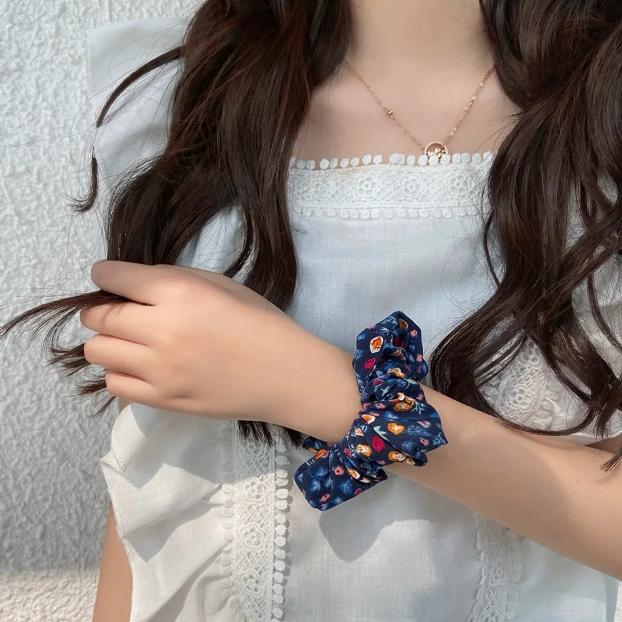 New Vintage floral Fabric hair rope hair scrunchie girl forest women Elastic Hair Band Ponytail Holder Hair Tie Gum Accessories