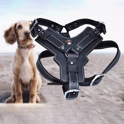 Real Leather Service Dog Harness Vest Training Working Dog Harnesses for German Shepherd Labrador Husky Medium Large big Dogs