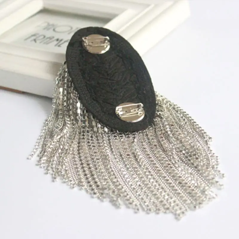 Unisex Punk Fringe Shoulder BOARD Badge Glitter Tassels CHAIN Epaulet คุณภาพสูงและแบรนด์ใหม่