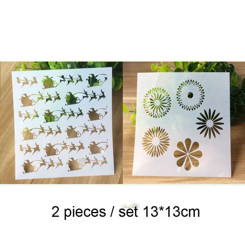 2pc Christmas Painting Template Stencils For Walls DIY Scrapbooking Coloring Decor Embossing Office School Supplies Reusable