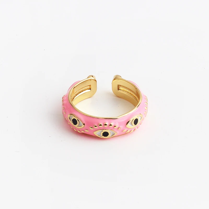 2022 New Fashion Colourful Evil Eye Charm Rings For Women Girl Adjustable Gold Color Copper Female Party Jewelry Accessories